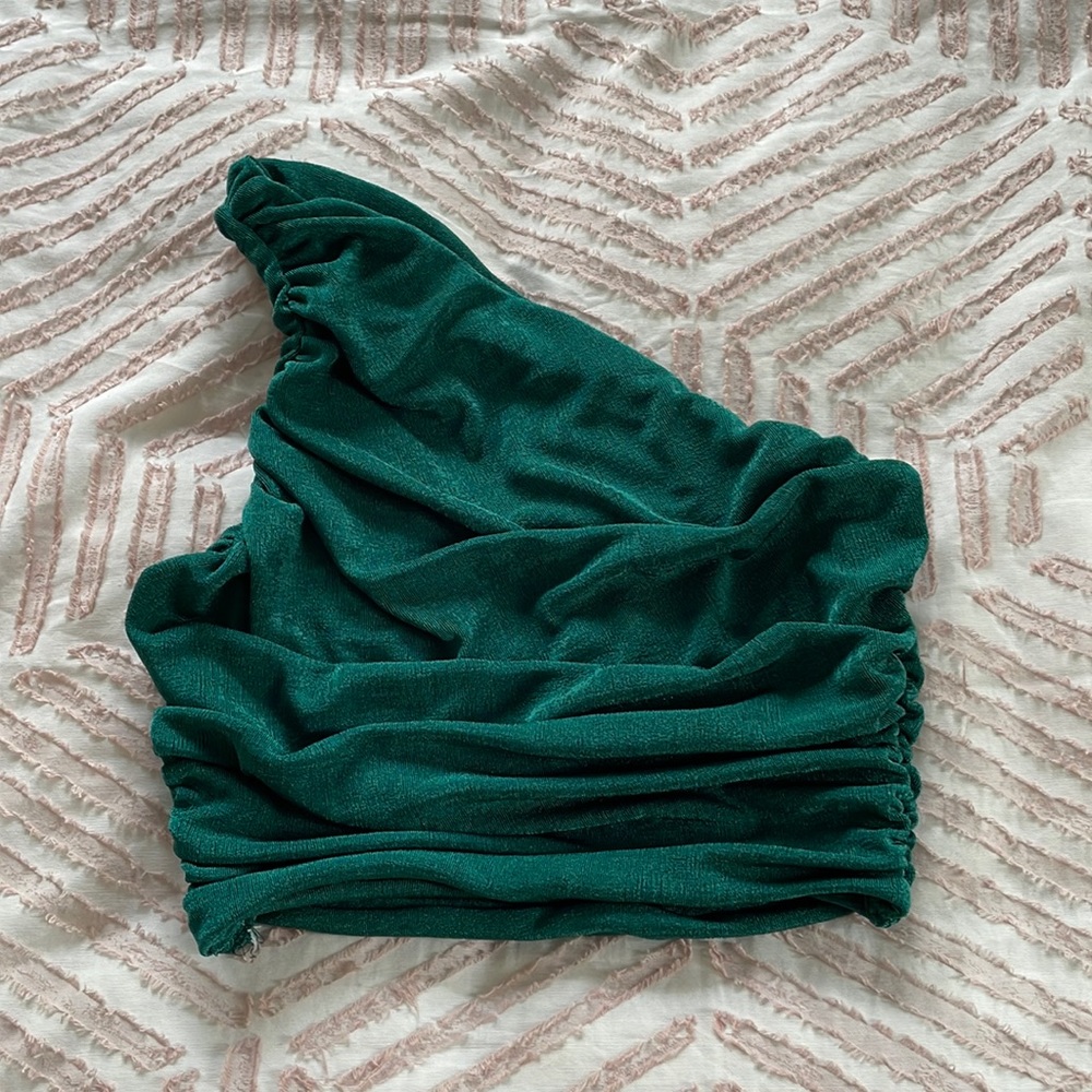 One shoulder green crop top